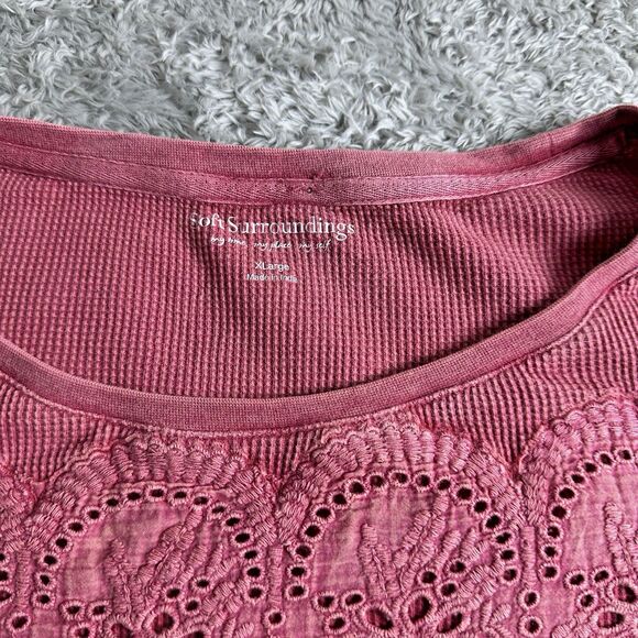 Soft Surroundings Womens Cold Shoulder Thermal Top L Boho Lace Tunic Pink Cotton - Picture 9 of 13